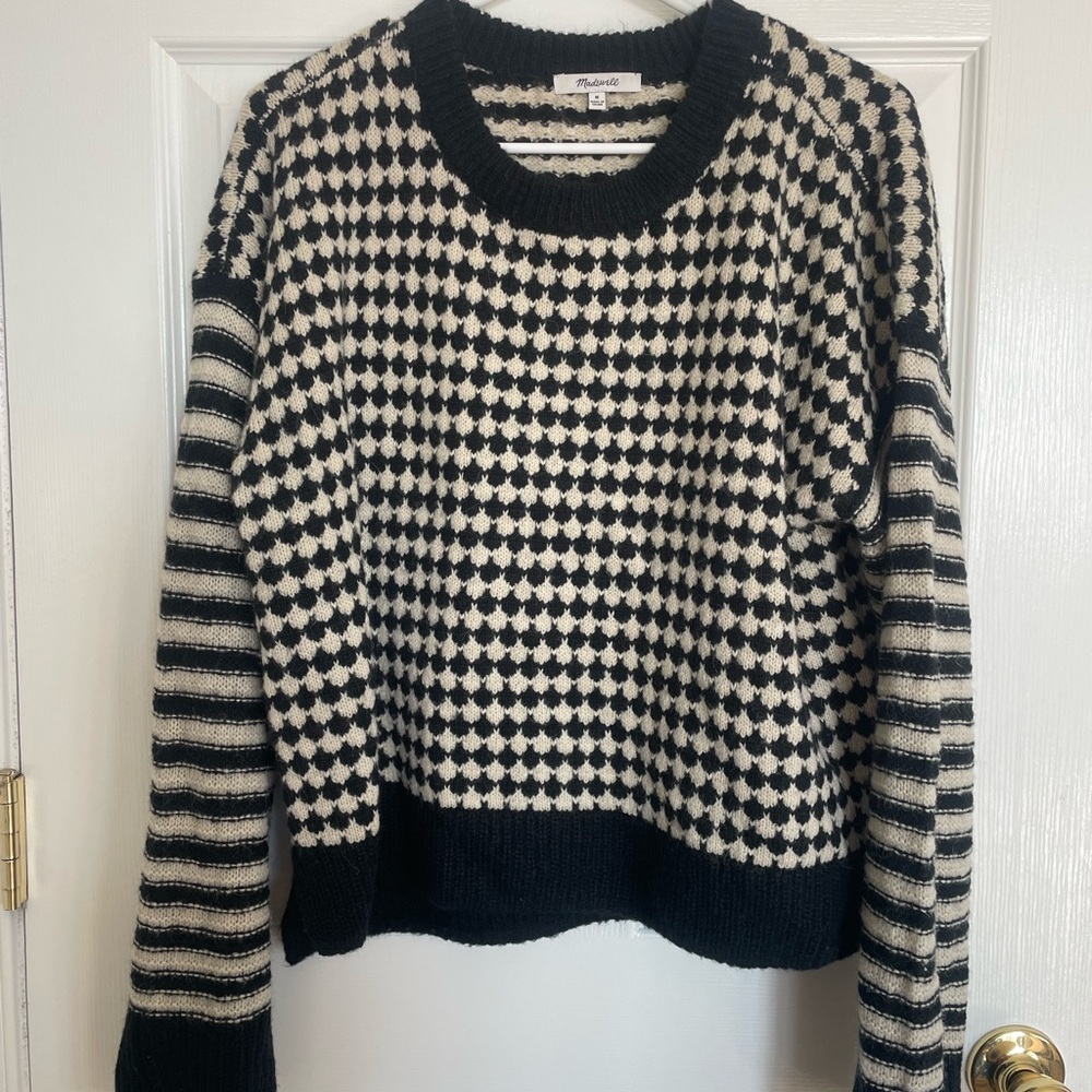 Madewell Black and Cream Geometric Crewneck Sweater - Picture 1 of 3